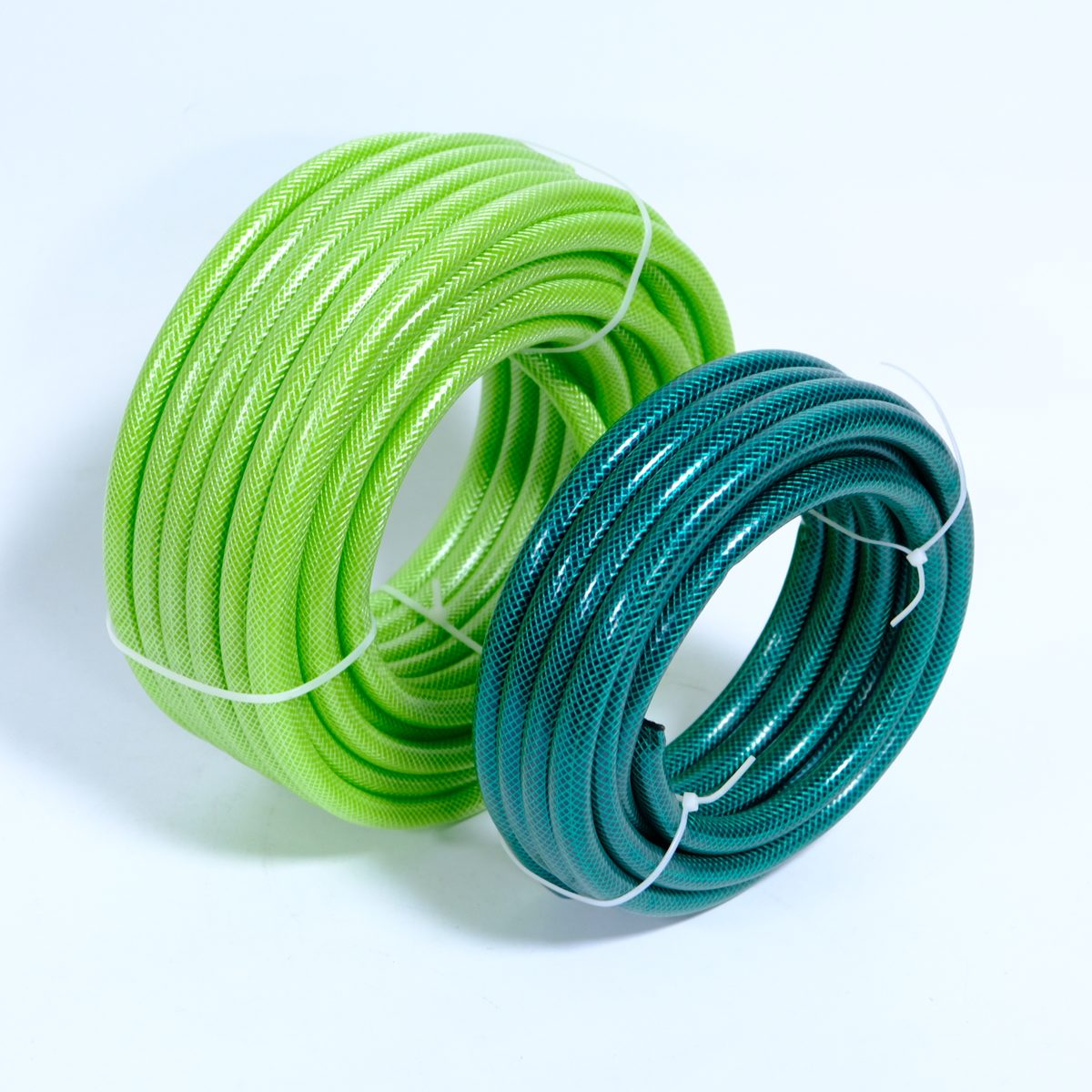 Braided PVC garden hose coils